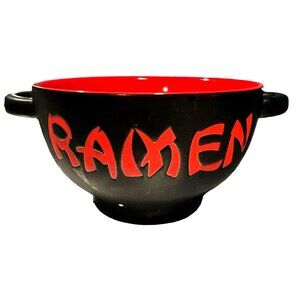 World Market Ramen Bowl With Handles Black Red Ceramic Soup Bowl BEAUTIFUL